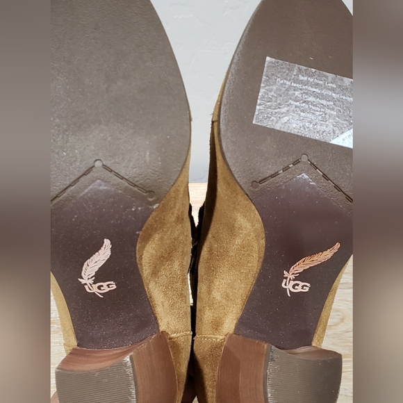 NWOB! UGG "ANALISE" Women's Suede Sheepskin High Heel Ankle Boots (8) Chestnut - Picture 9 of 10